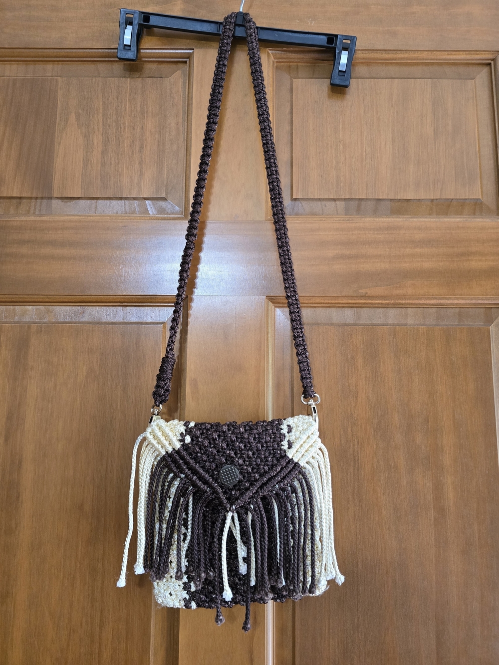 Handwoven Brown and Cream Macramé Crossbody Bag